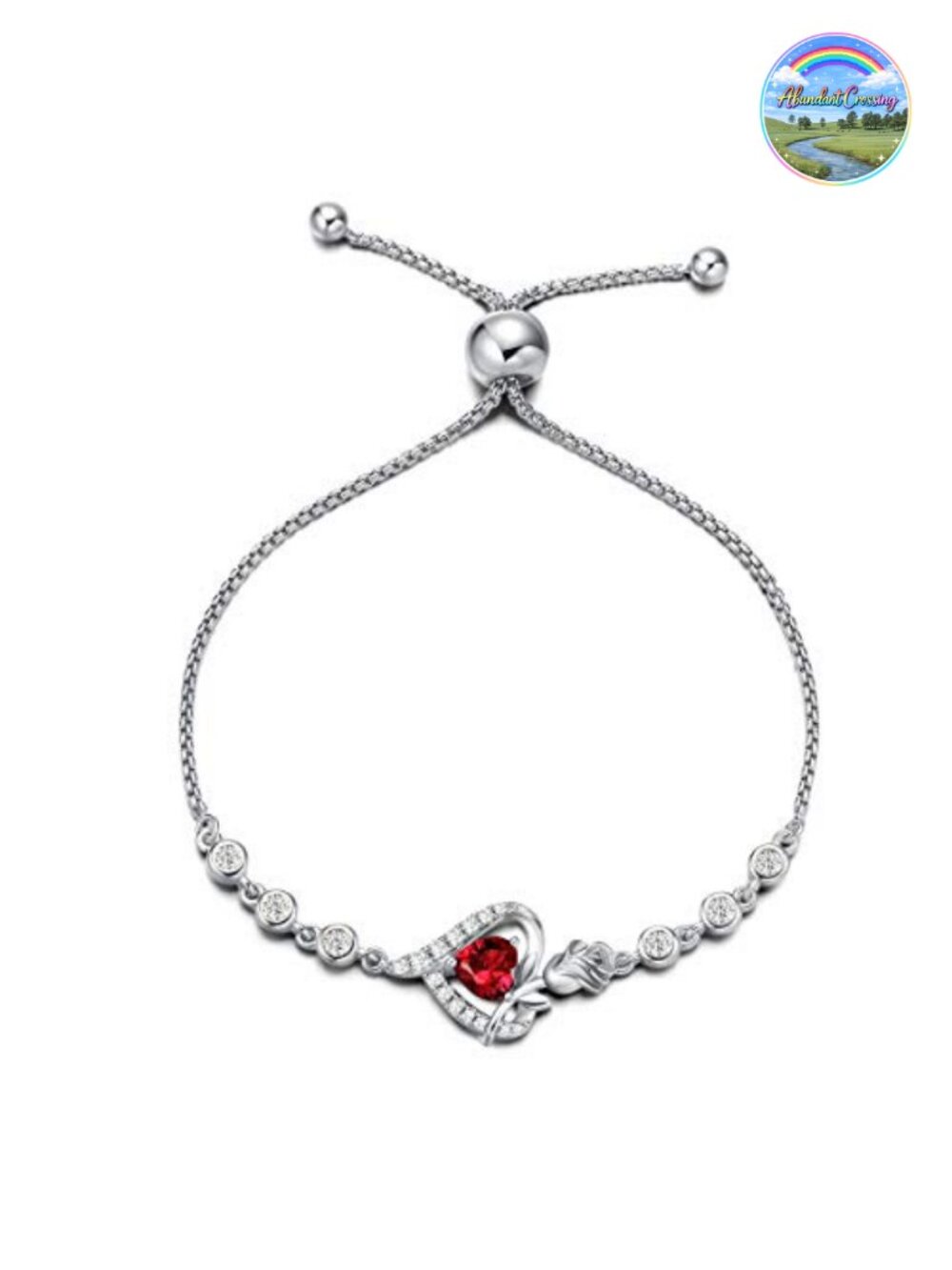 Sterling Silver Garnet Tennis Bracelet Women Adjustable White Gold Plated Heart